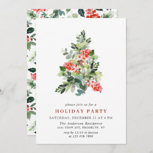 Invitation Holly Berry Tree Holiday NOËL PARTI