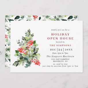 Invitation Holly Berry Tree NOËL HOLIDAY HOUSE OPEN HOUSE