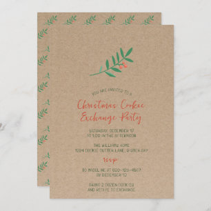 Invitation Holly Christmas Cookie Exchange Kraft Party
