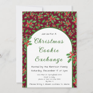 Invitation Holly Christmas Cookie Exchange Rouge et Vert