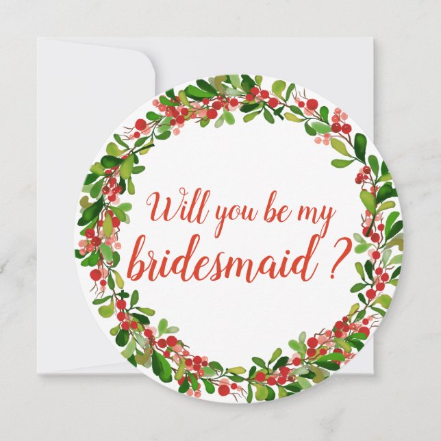 Invitation Holly Feuilles Berry Noël | Mariage Bridesmaid (Devant)