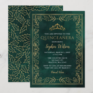 Invitation Holly Green Gold Princesse Tiara Quinceañera