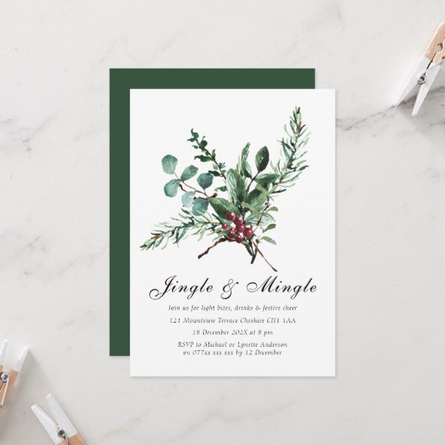 Invitation Holly Jingle & Mingle Christmas Party (Devant/Arrière en situation)