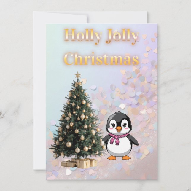 Invitation Holly Jolly Christmas Cute Penguin Paste (Devant)