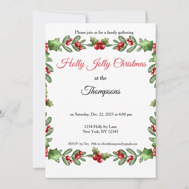 Invitation Holly Jolly Family Christmas Party  (Devant)