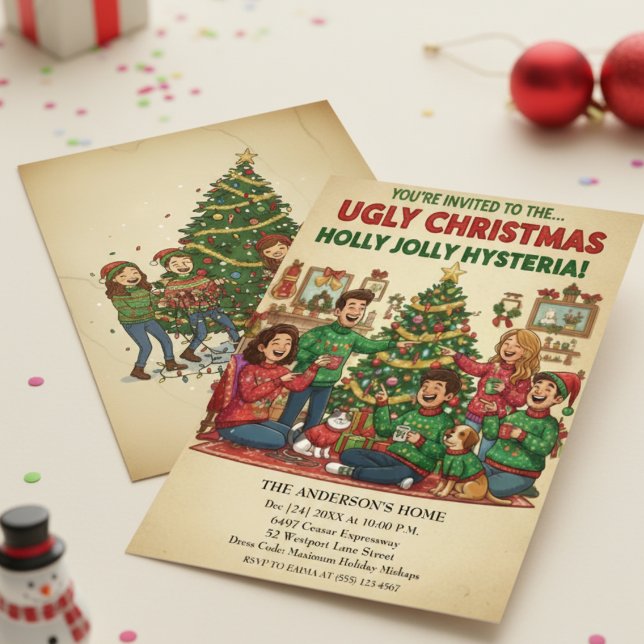 Invitation Holly Jolly Hysteria Ugly Sweater Christmas Party  (Créateur téléchargé)