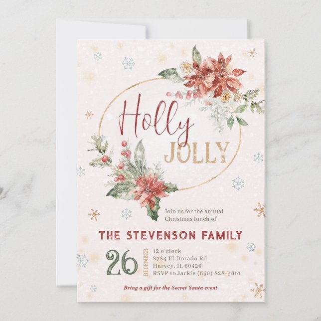 Invitation Holly Jolly Noël Dîner Officiel de Déjeuner de Fam (Devant)