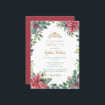 Invitation Holly Poinsettias Gold Princess Tiara Sweet 16<br><div class="desc">Élégant Vintage Noël Holly Poinsettias Or Rouge Princesse Tiara Sweet 16 Anniversaire Invitation</div>
