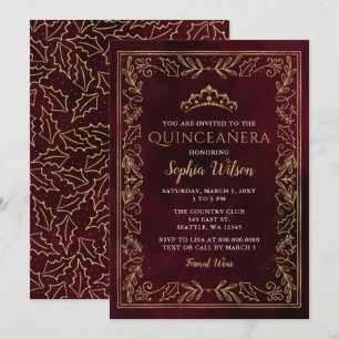 Invitation Holly Red Gold Princesse Tiara Quinceañera