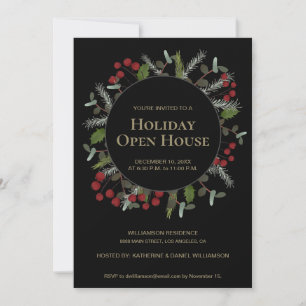 Invitation Holly Wreath Holiday Open House Christmas Party