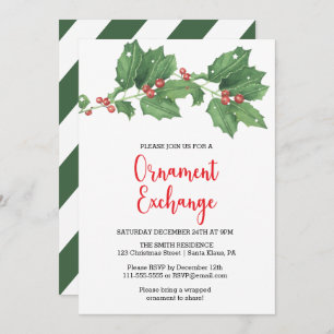 Invitation Holly Wreath Orament Exchange Party