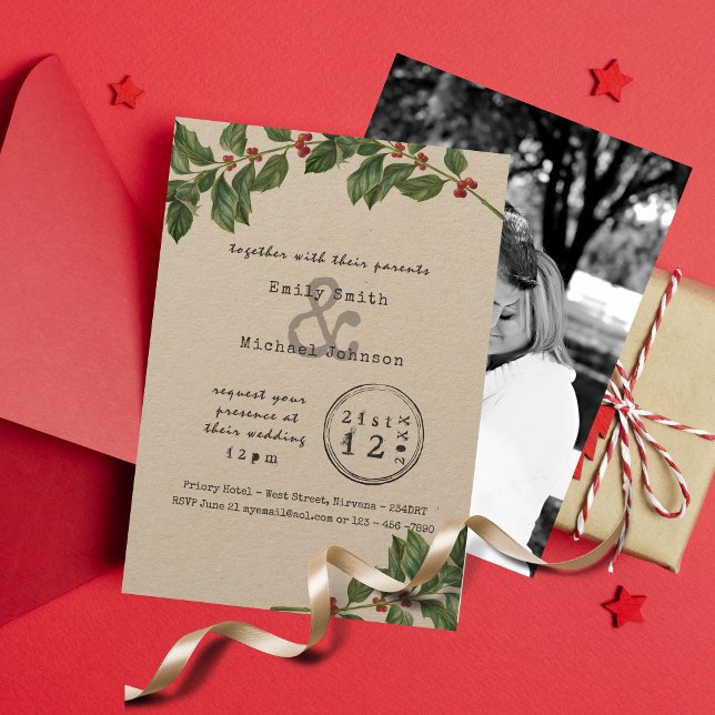 Invitation HOLLY Xmas Mariage/Fiançailles/Dîner Type (Créateur téléchargé)
