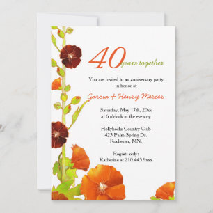 Invitation Hollyhocks rouges blancs 40e anniversaire de maria