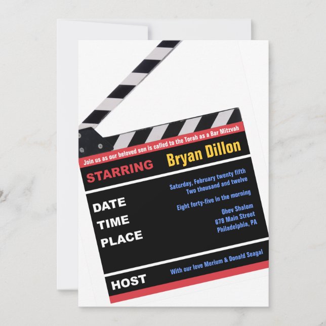 Invitation HOLLYWOOD BROADWAY MOVIES Bar Bar Mitzvah Invitati (Devant)