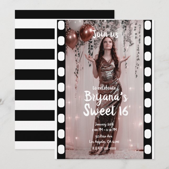 Invitation Hollywood Film Film Cinéma Photographie Sweet 16 (Devant / Derrière)