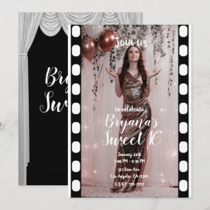 Invitation Hollywood Film Rideaux Noir Blanc Sweet 16