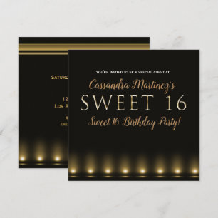 Invitation Hollywood Lights Gold Typography Sweet 16 Party
