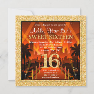 Invitation Hollywood Red Carpet City Gold Parties scintillant