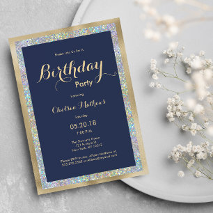 Invitation Hologramme d'or bleu marine