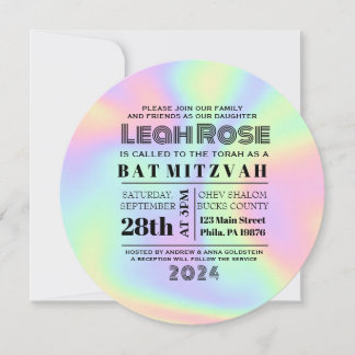 Invitation Hologramme Iridescente Bat mitzvah arc-en-ciel Inv