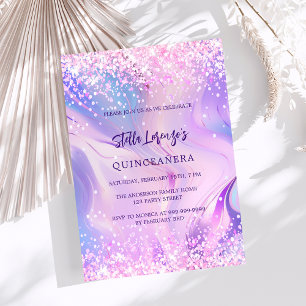 Invitation Hologramme rose violet luxe Quinceanera