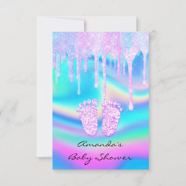 Invitation Hologramme Unicorn Baby shower Girly Feet Parties  (Dos)