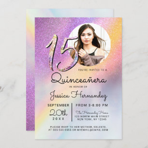 Invitation Holographe arc-en-ciel Parties scintillant Ombre P