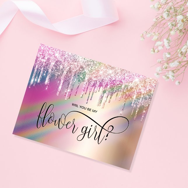 Invitation holographe gouttes serez-vous ma fille de fleurs ? (Créateur téléchargé)