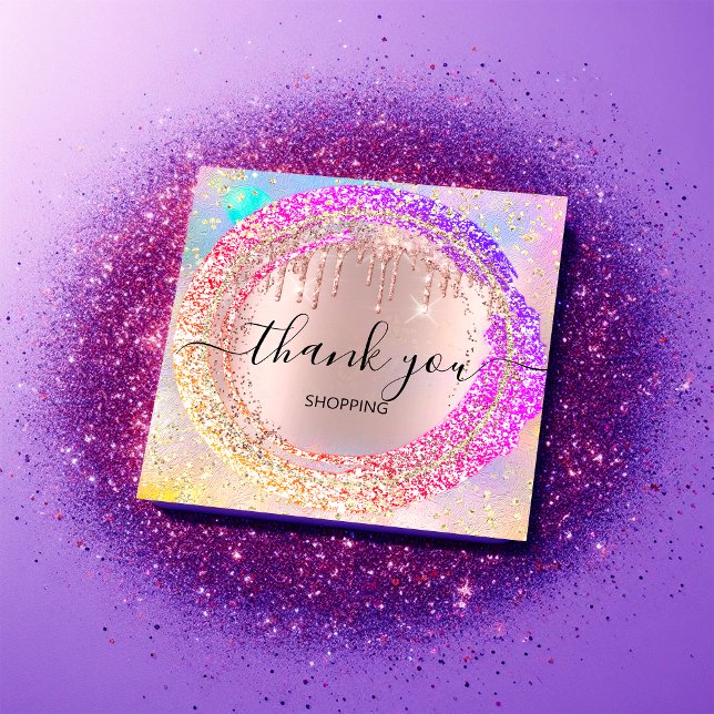 Invitation Holographe rose Merci Parties scintillant (Thank You Shopping Glitter Pink Holograph Invitation)