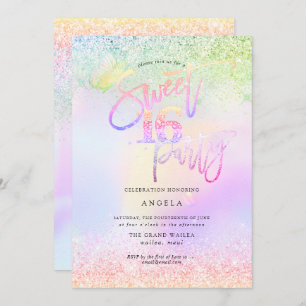 Invitation Holographic Sweet 16 Parties scintillant Diamond r