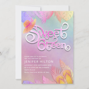 Invitation Holographie cool typographie tropicale douce 16