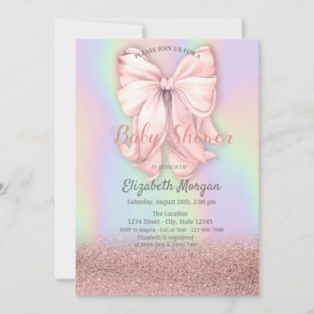 Invitation Holographie de la Parties scintillant d'or rose Bo (Devant)