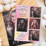 Invitation Holographie parties scintillant arc-en-ciel 5 phot<br><div class="desc">Un dégradé de parties scintillant arc-en-ciel rose moderne et irisé unicorne holographique marbre pastel motif Sweet 16 anniversaire invitation avec 5 de votre photo personnalisée avec parties scintillant ombre motif et un design moderne calligraphie script.</div>