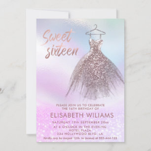 Invitation Holographie rose robe or glittery ombre Invit