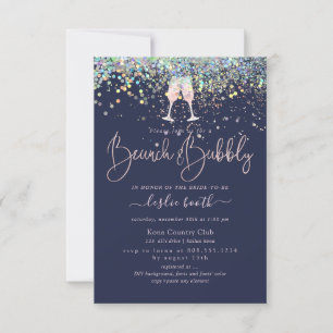 Invitation Holographique Confetti Brunch+Bubbly Champagne ros