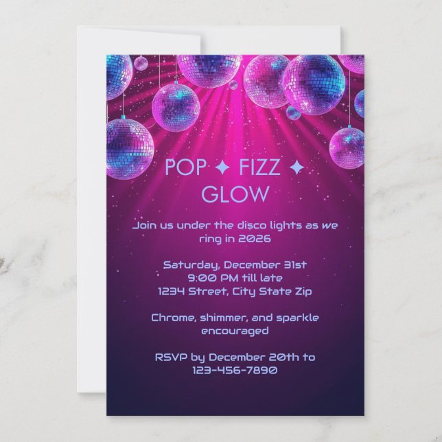 Invitation holographique du Nouvel An Y2K | Néon (Devant)