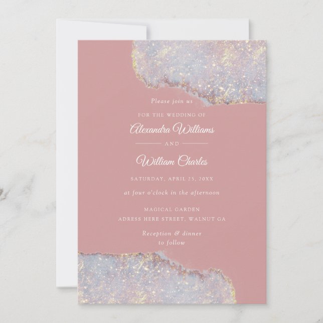 Invitation Holographique Parties scintillant Glam Dusty Rose  (Devant)