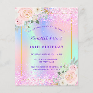 Invitation holographique rose violet d'anniversair