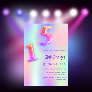 Invitation Holographique rose violet Quinceanera