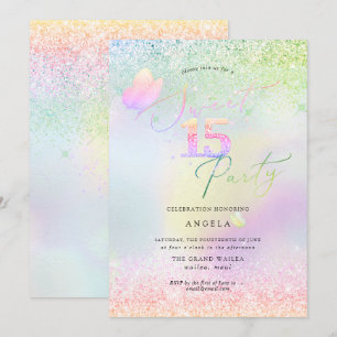 Invitation Holographique Sweet 15 Parties scintillant de diam