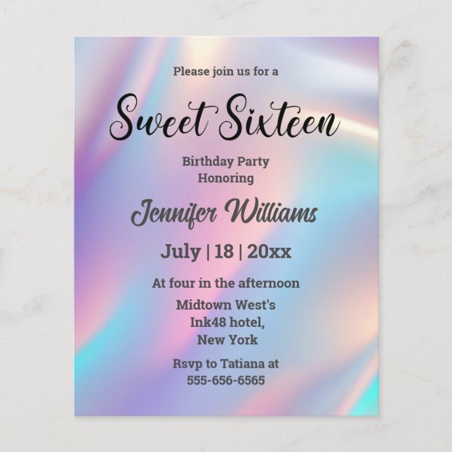 invitation holographique sweet sixteen (Devant)