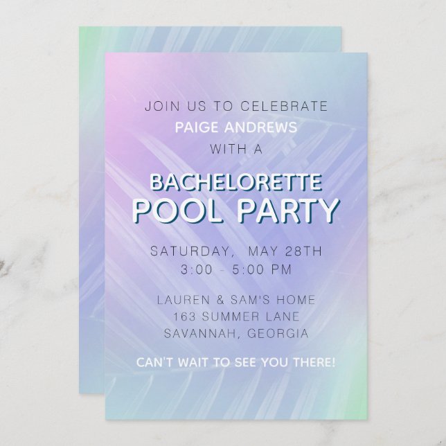 Invitation Holographique Tropical Feuille Bachelorette Party (Devant / Derrière)