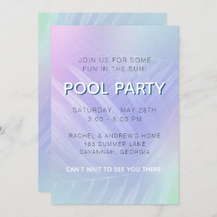 Invitation Holographique Tropical Feuille Pool Party