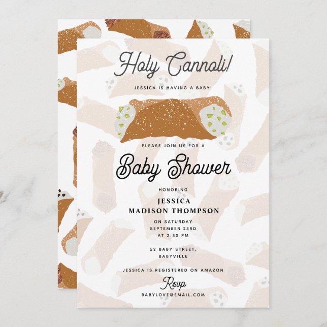 Invitation Holy Cannoli Funny Italian Baby Shower (Devant / Derrière)
