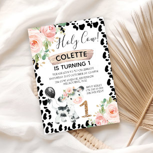 Invitation Holy Cow Floral and Cow Imprimer 1er anniversaire