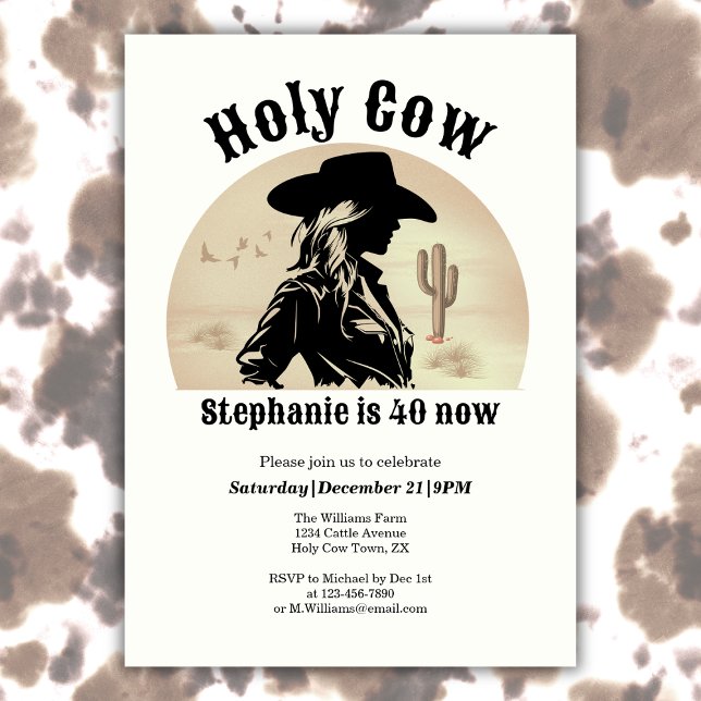 Invitation Holy Cow Funny Vintage Cowgirl 40th Birthday (Créateur téléchargé)