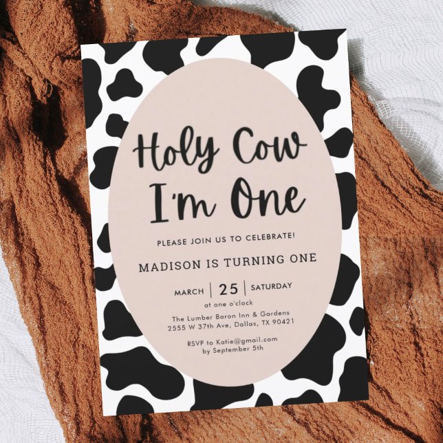 Invitation Holy Cow I'm One Cow Imprimer 1er Anniversaire Inv (Créateur téléchargé)