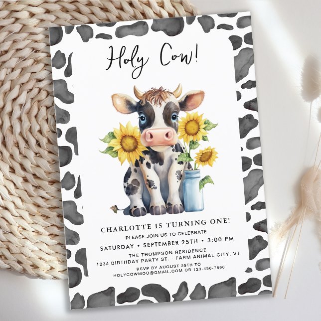 Invitation Holy Cow I'm One Sunflower Farm 1er Anniversaire (Créateur téléchargé)
