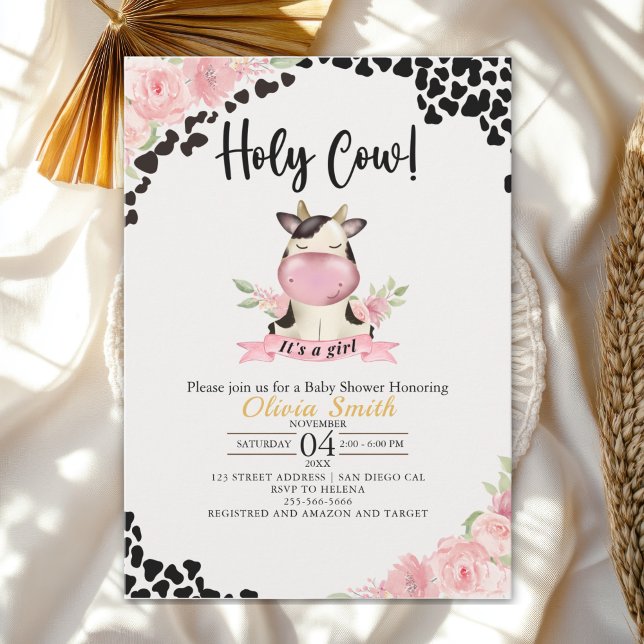Invitation Holy Cow It's a Girl Cute Cow Baby shower (Créateur téléchargé)