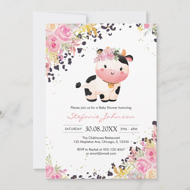 Invitation Holy Cow Pink Floral Cowgirl Baby Shower (Devant)